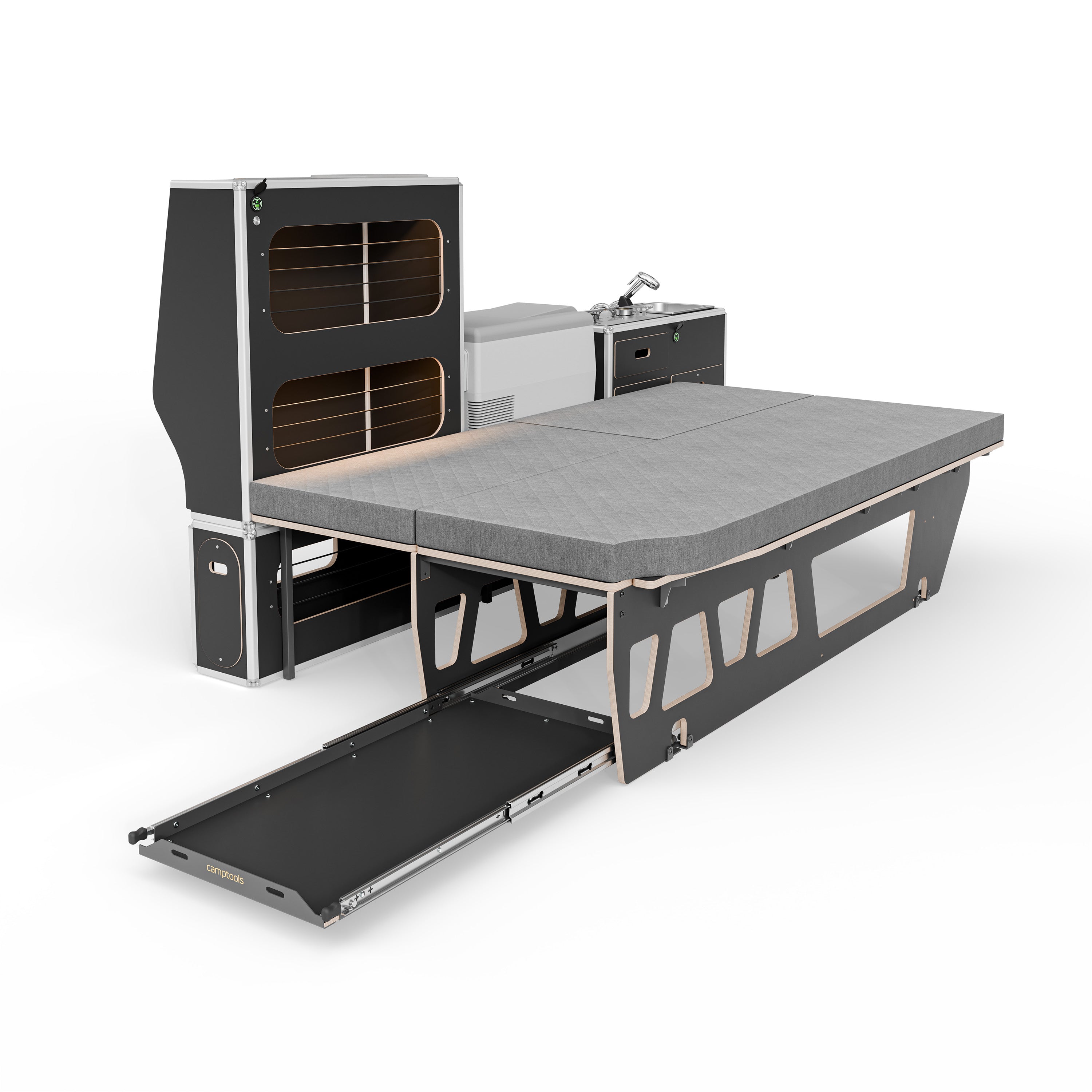 CENTERLINE Komplettset inkl. Küche, Bett mit Heckauszug, Schränken und Kühlbox