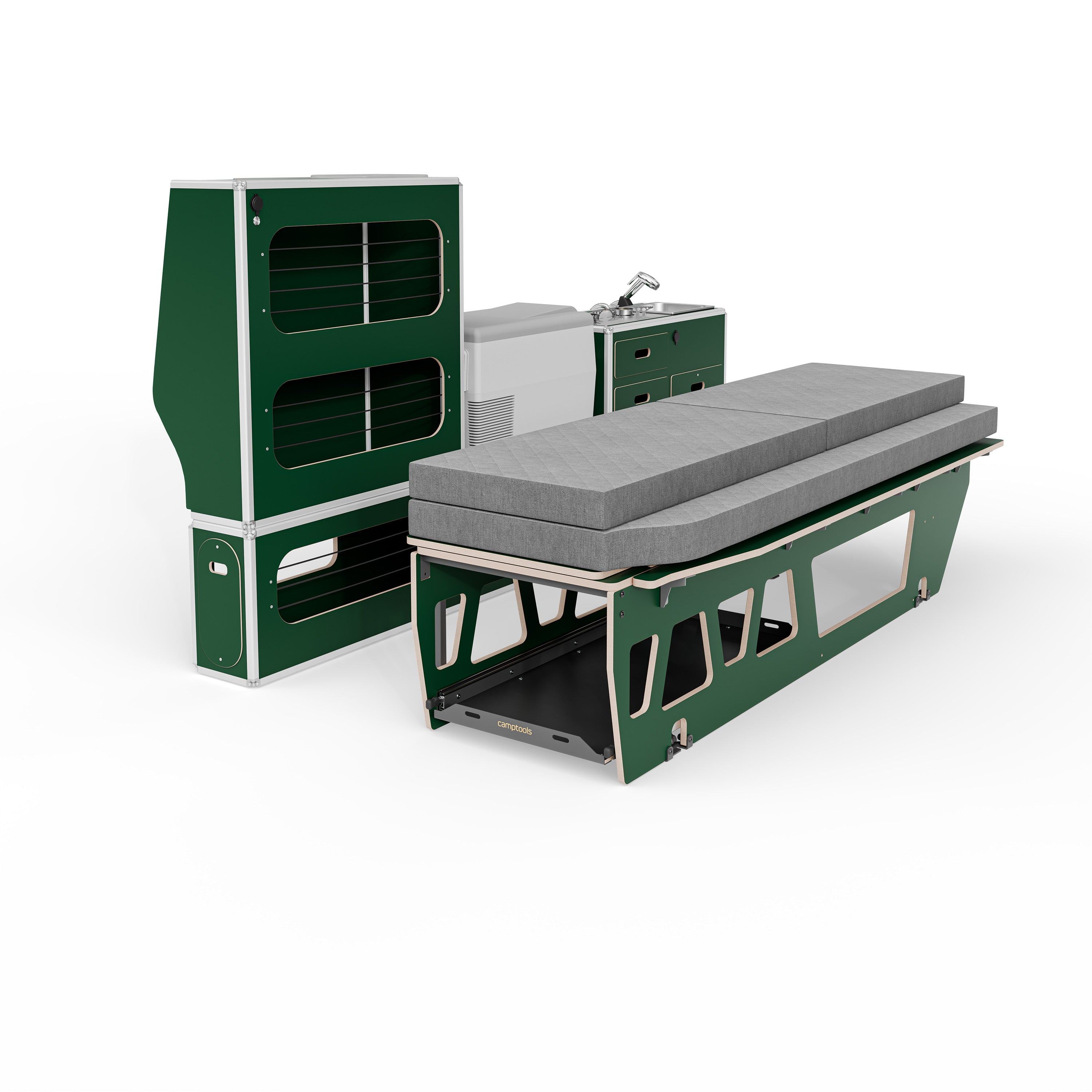 CENTERLINE Komplettset inkl. Küche, Bett mit Heckauszug, Schränken und Kühlbox