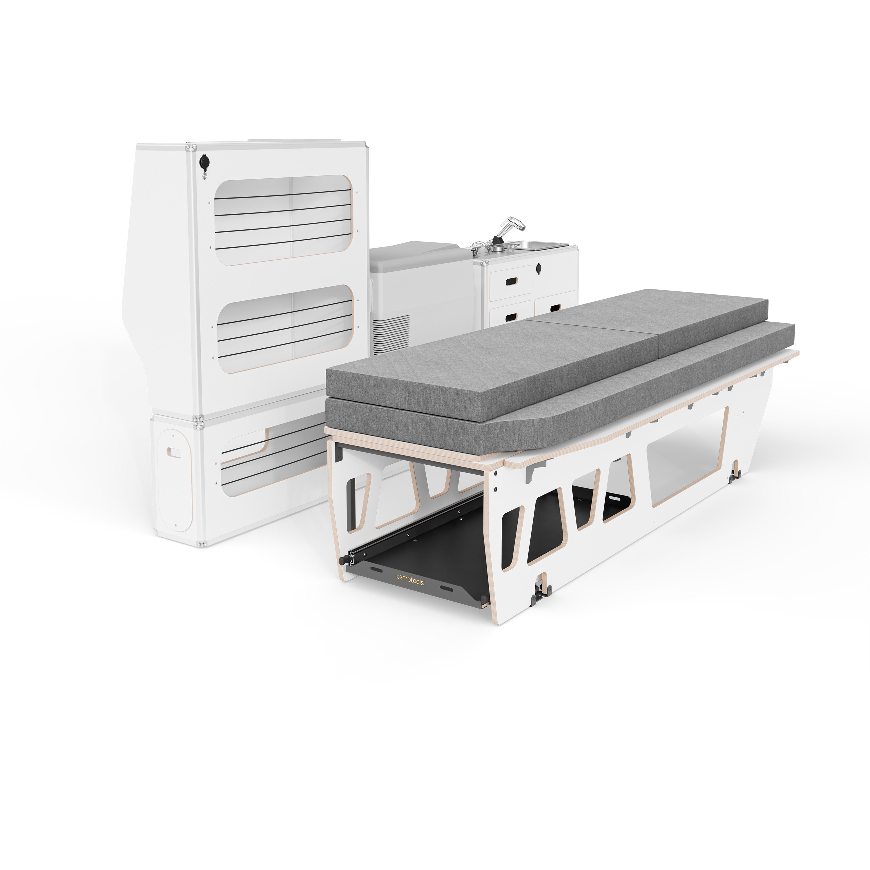 CENTERLINE Komplettset inkl. Küche, Bett mit Heckauszug, Schränken und Kühlbox