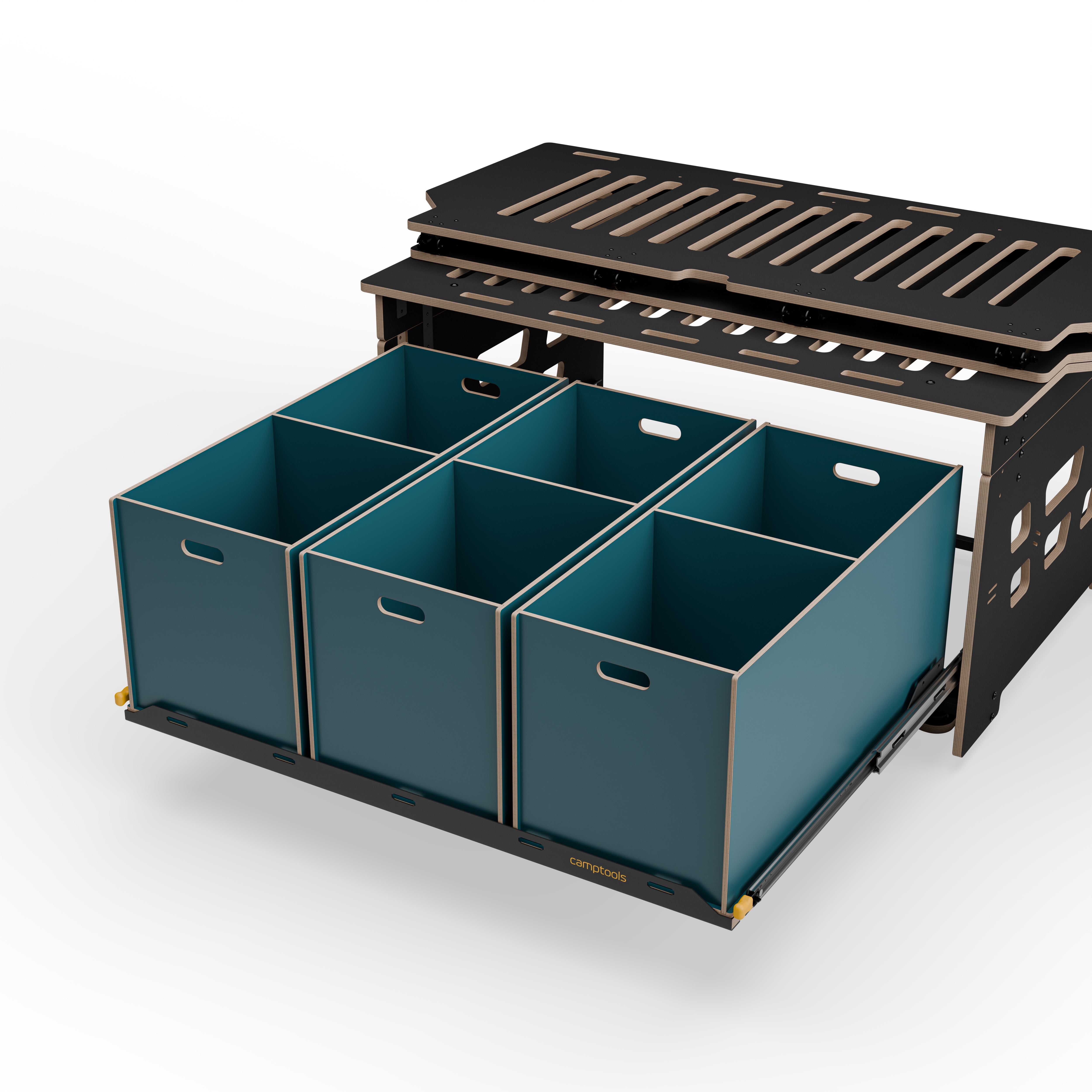 Staukiste groß mit zwei Fächern in verschiedenen Farben aus Holz