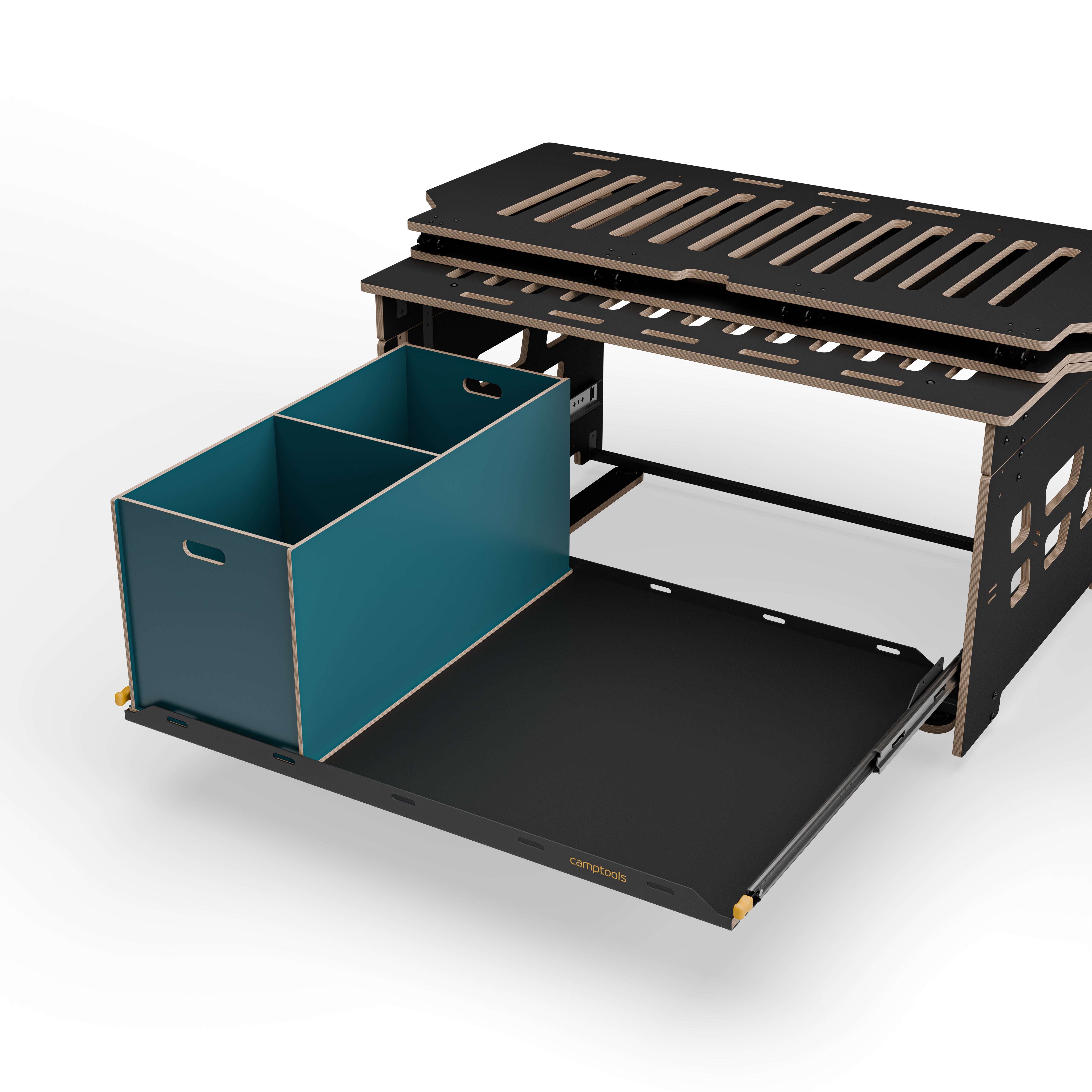 Staukiste groß mit zwei Fächern in verschiedenen Farben aus Holz