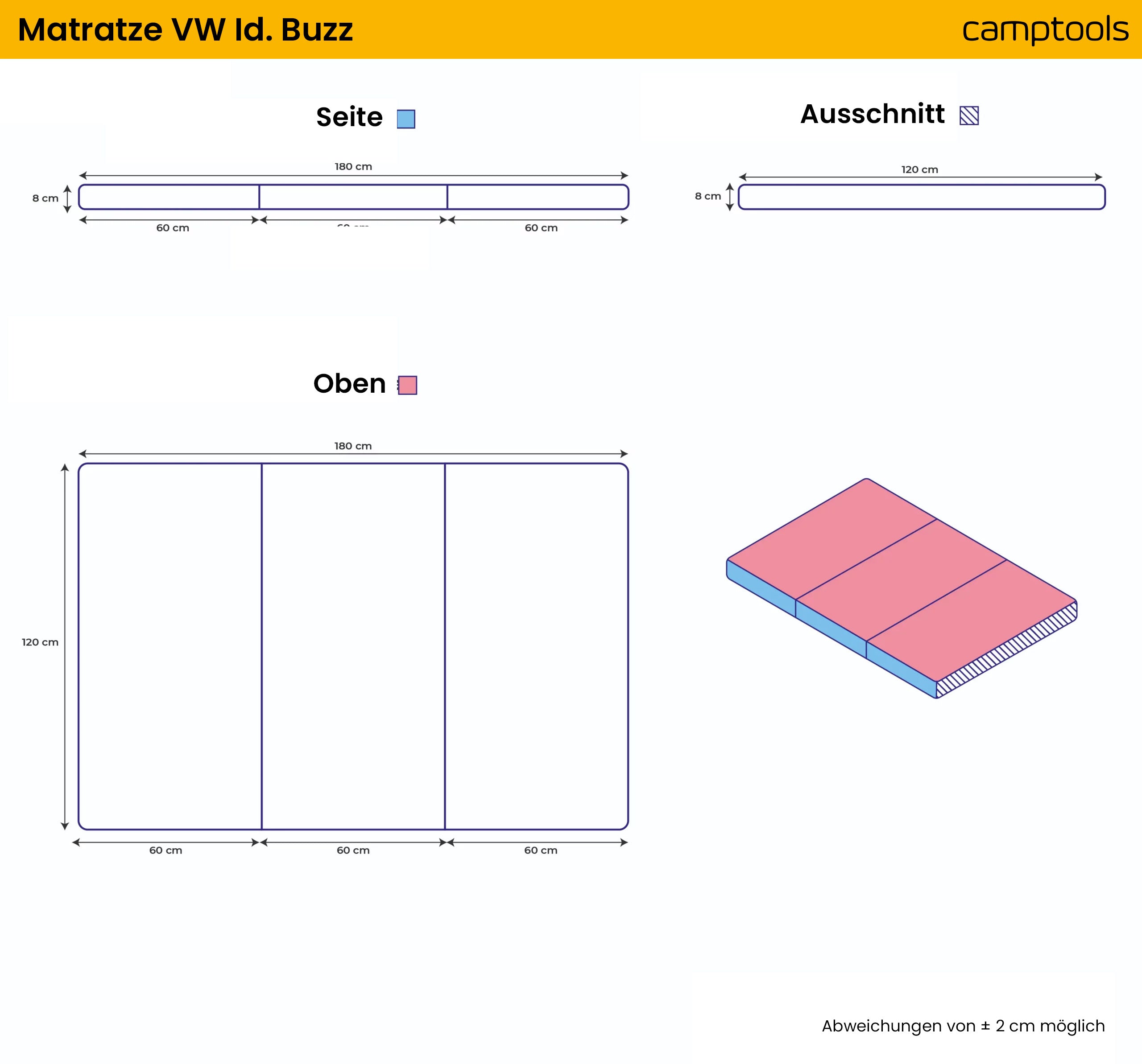 Faltbare Premium-Matratze für VW Id. Buzz mit Viscoschaum