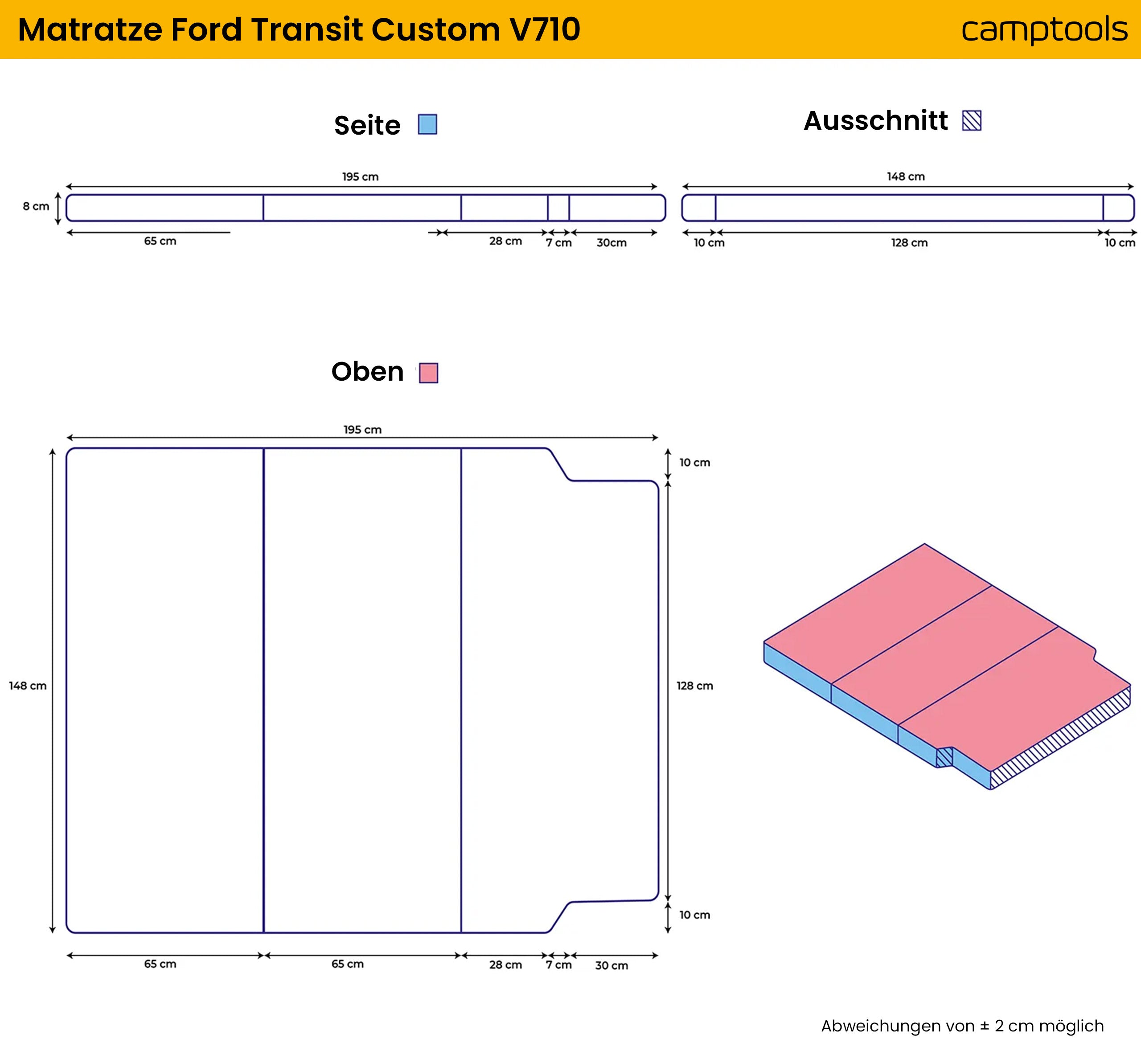 Faltbare Premium-Matratze für Ford Tourneo Custom und Transit Custom V710 mit Memoryschaum