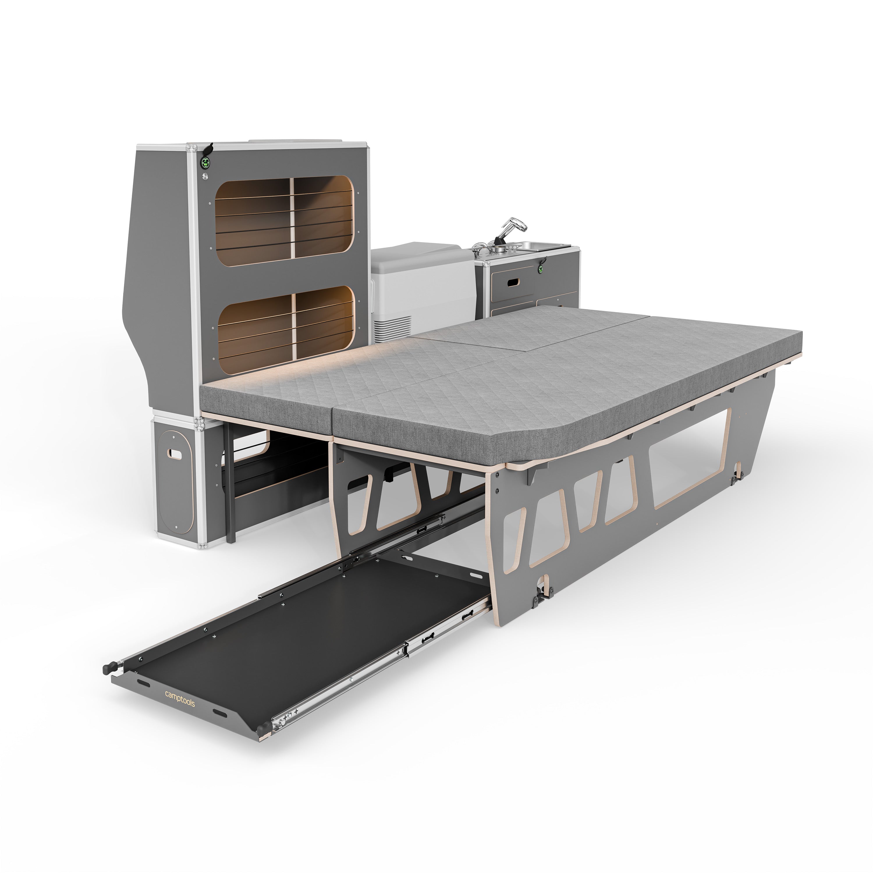 CENTERLINE Komplettset inkl. Küche, Bett mit Heckauszug, Schränken und Kühlbox