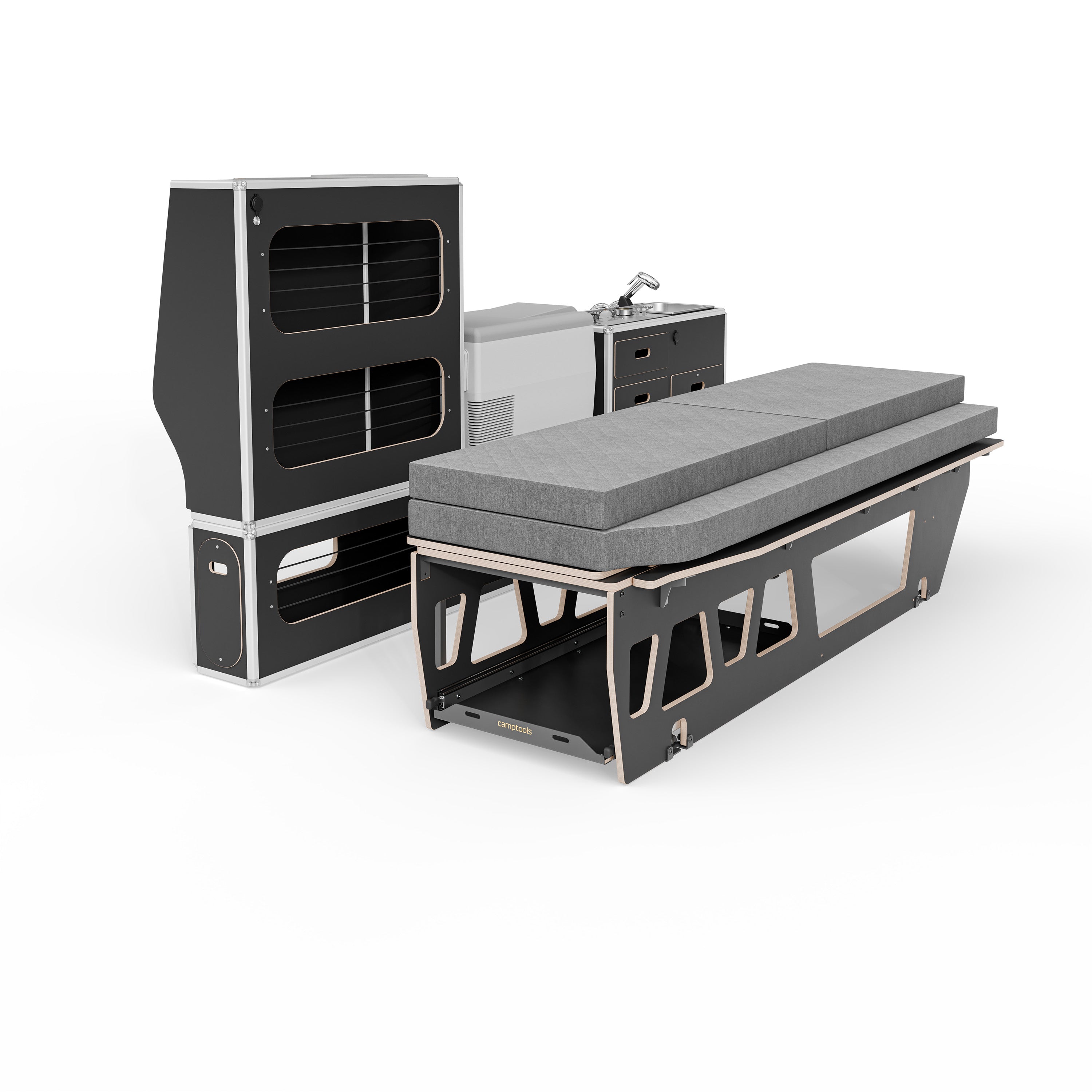 CENTERLINE Komplettset inkl. Küche, Bett mit Heckauszug, Schränken und Kühlbox