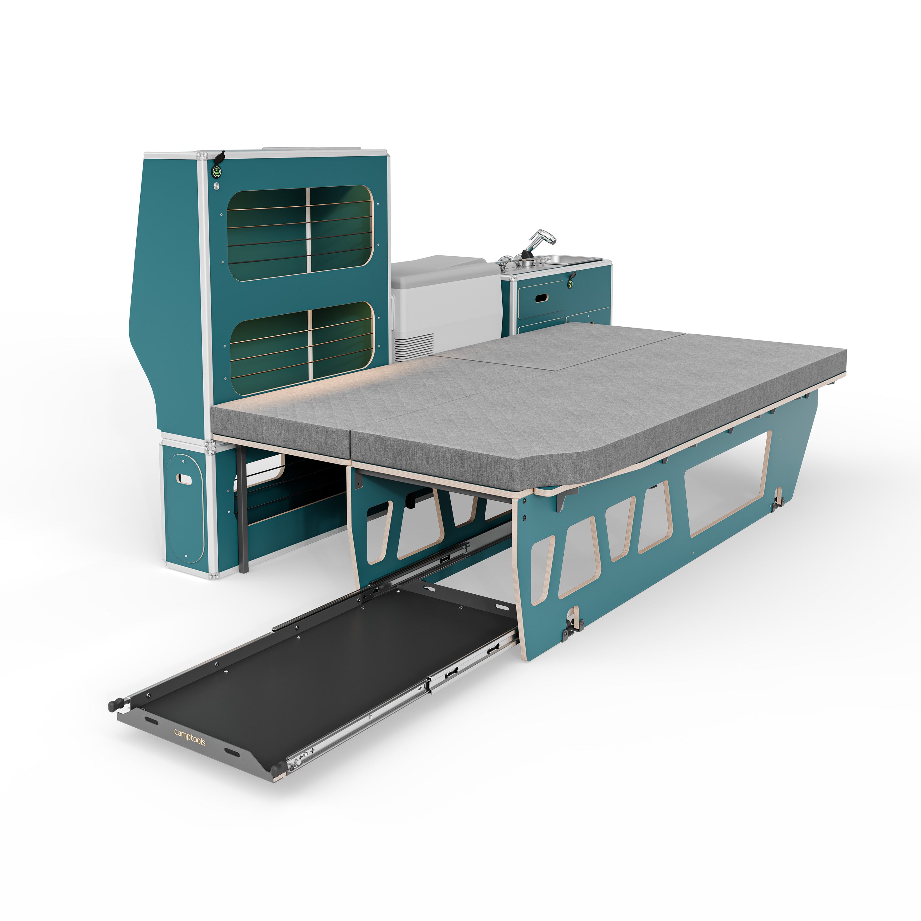 CENTERLINE Komplettset inkl. Küche, Bett mit Heckauszug, Schränken und Kühlbox