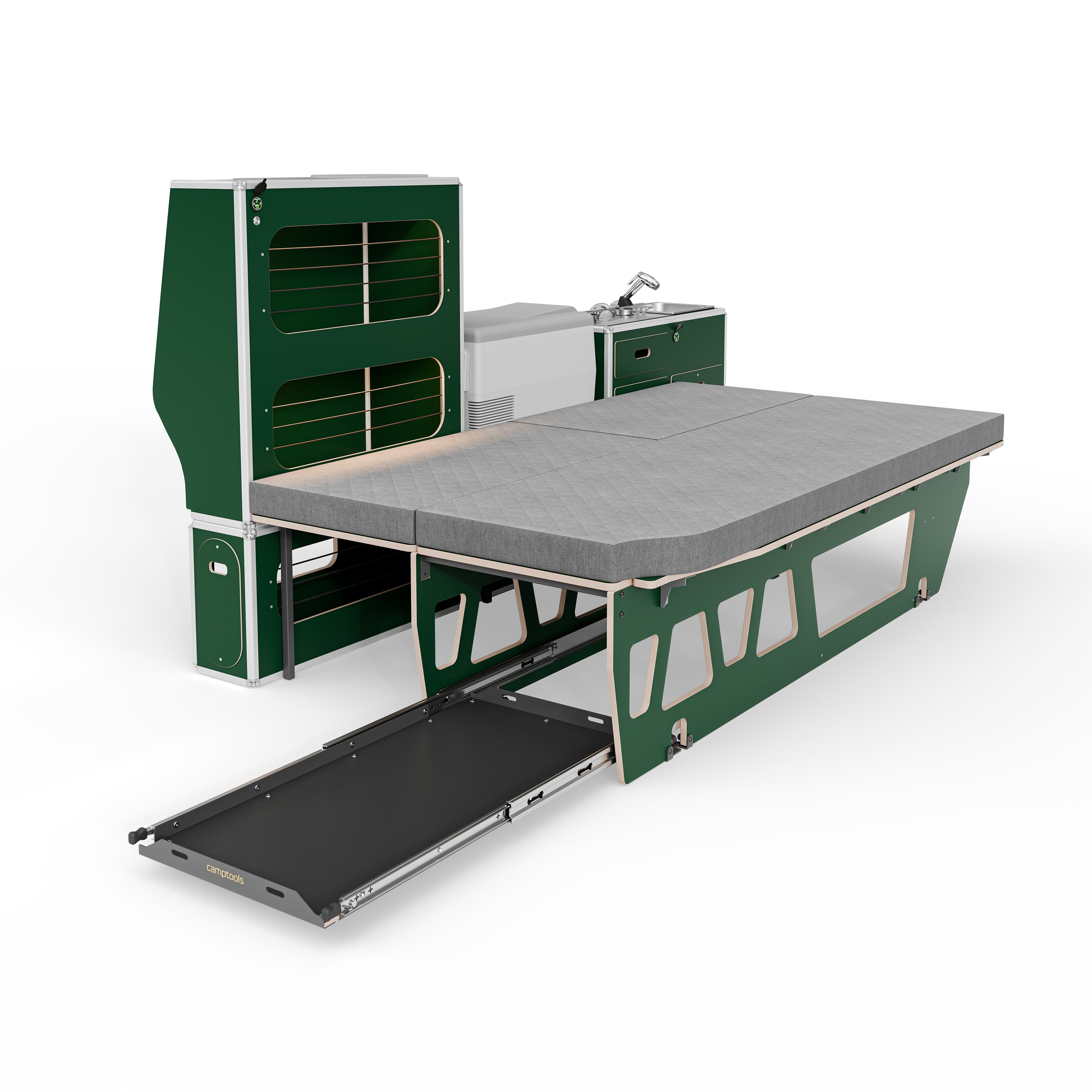 CENTERLINE Komplettset inkl. Küche, Bett mit Heckauszug, Schränken und Kühlbox