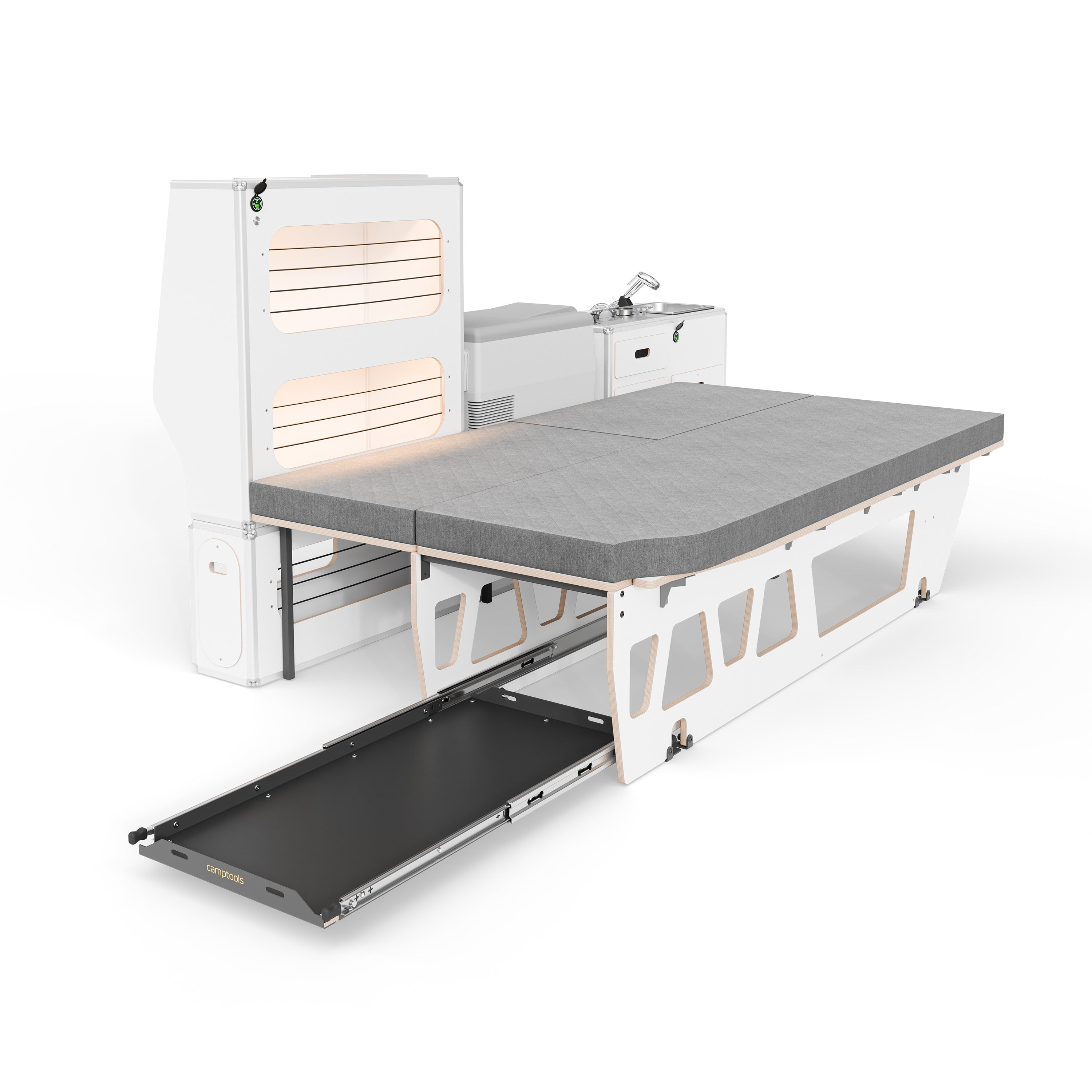 CENTERLINE Komplettset inkl. Küche, Bett mit Heckauszug, Schränken und Kühlbox