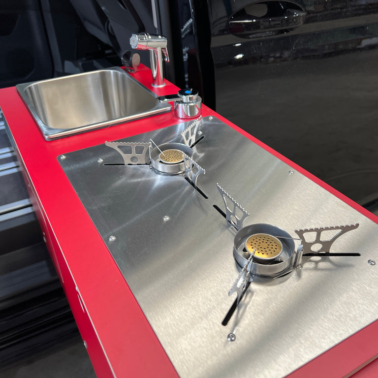 Camping Küche im Van modular mit Kocher und Wasser