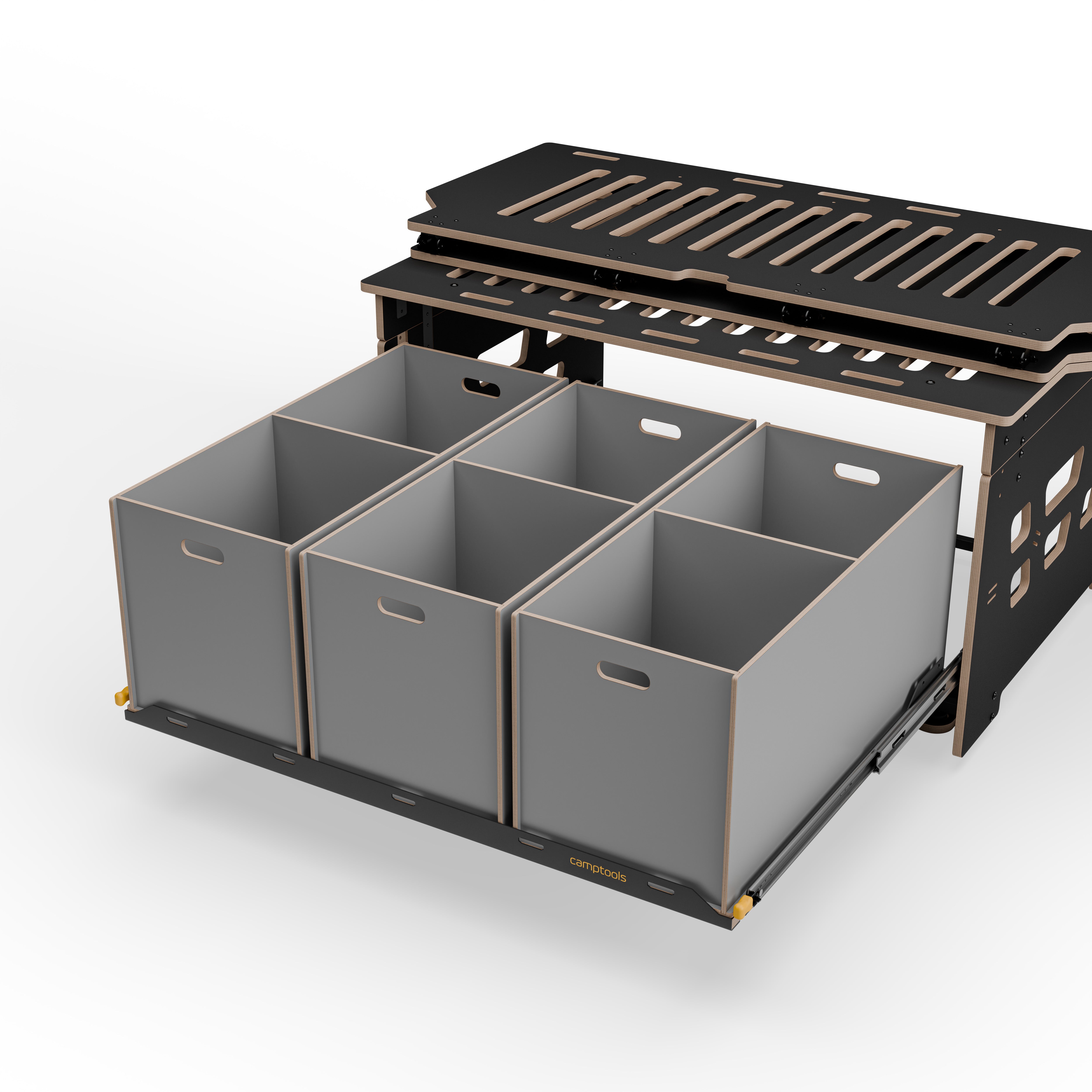 Staukiste groß mit zwei Fächern in verschiedenen Farben aus Holz