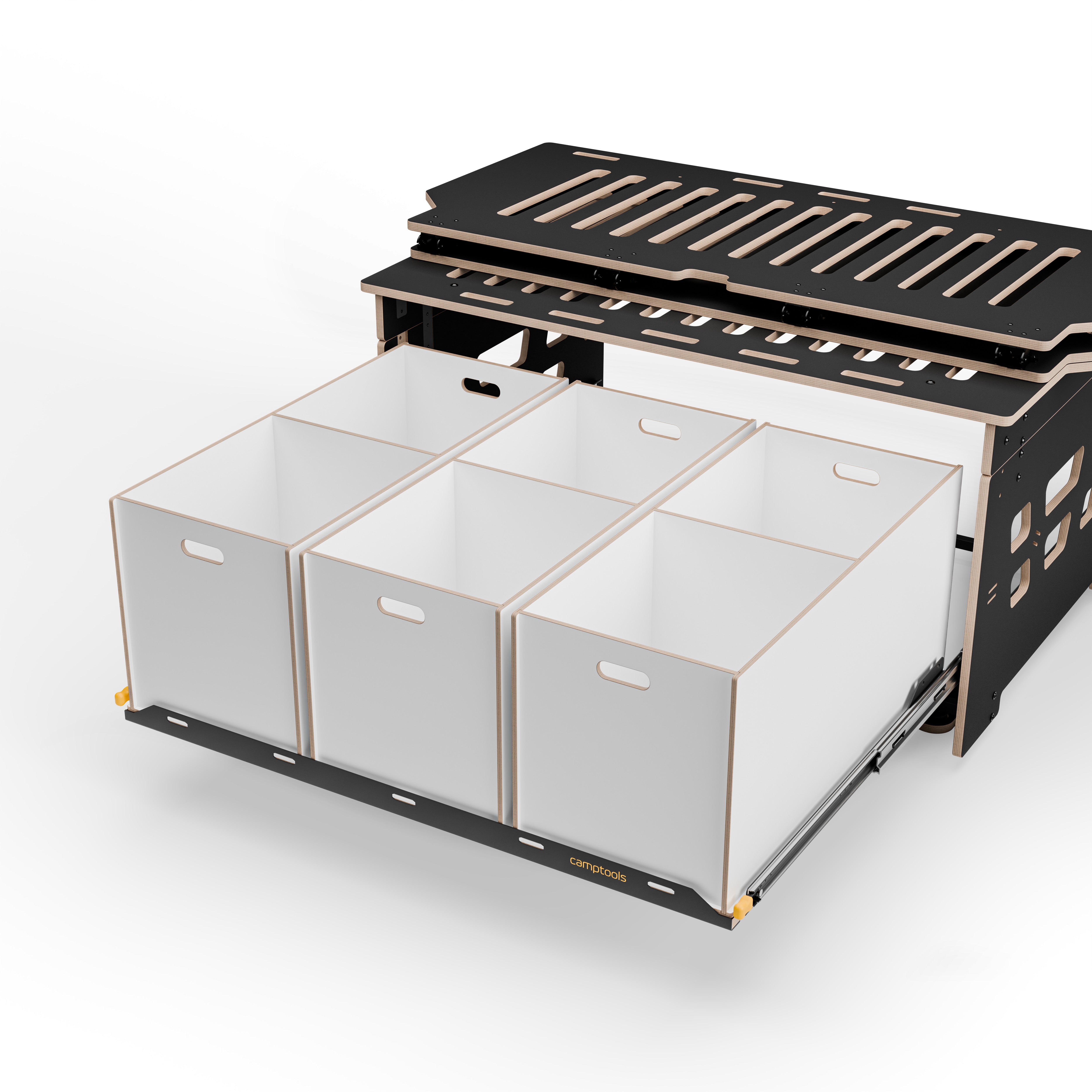 Staukiste groß mit zwei Fächern in verschiedenen Farben aus Holz