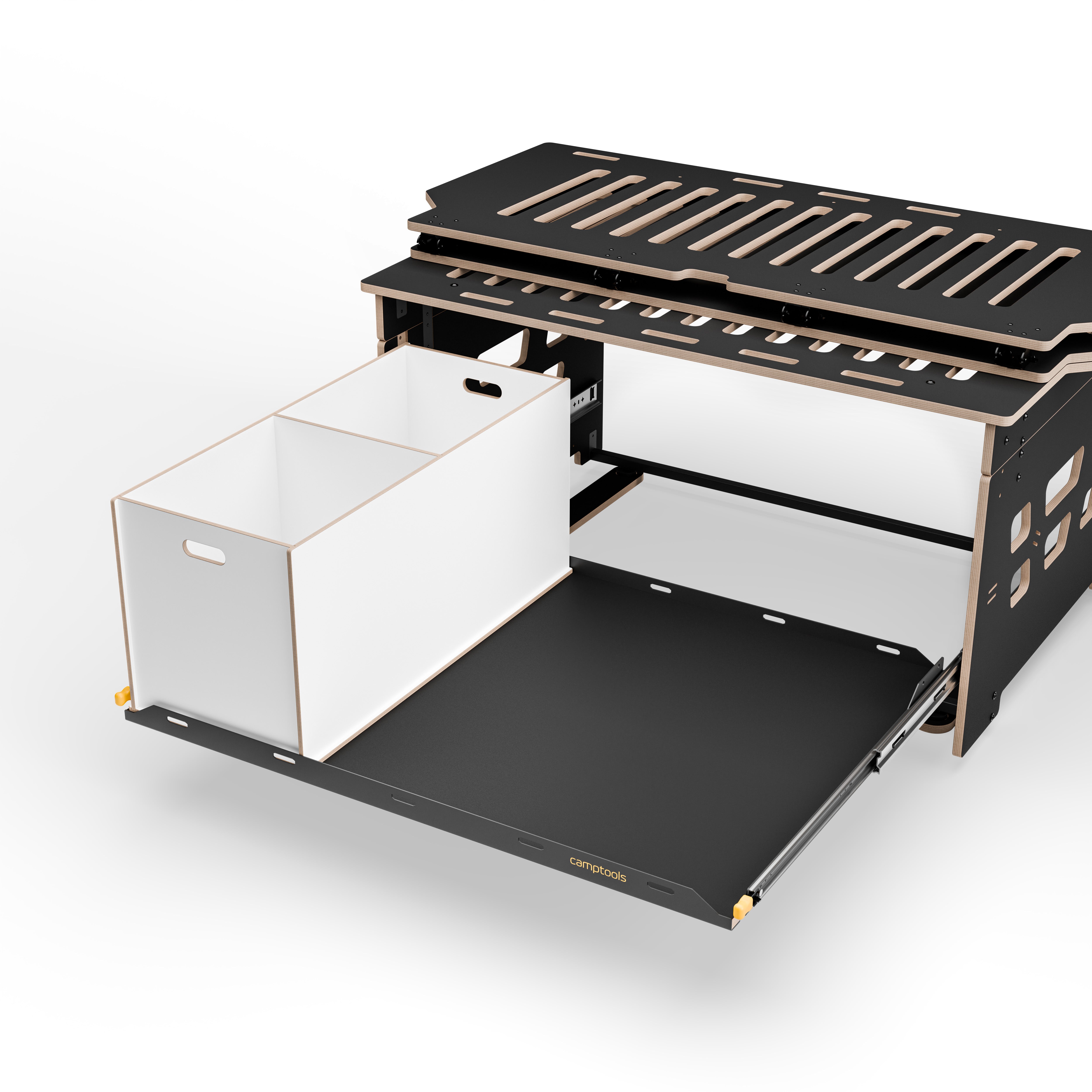 Staukiste groß mit zwei Fächern in verschiedenen Farben aus Holz