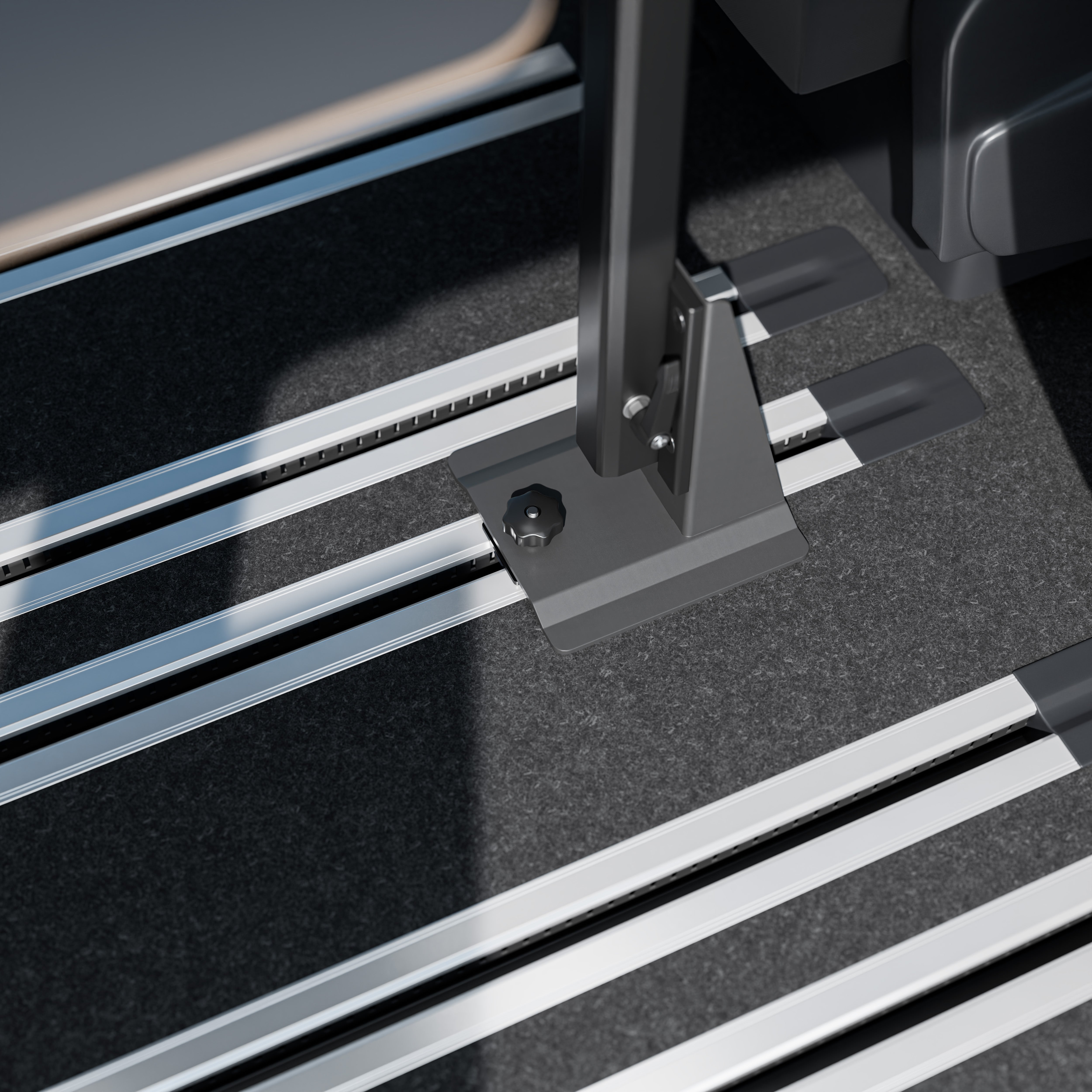 Tisch passend für alle Bodenschienen und Bodenplatte - klappbar, faltbar und schwenkbar - Büro und Camping im Van