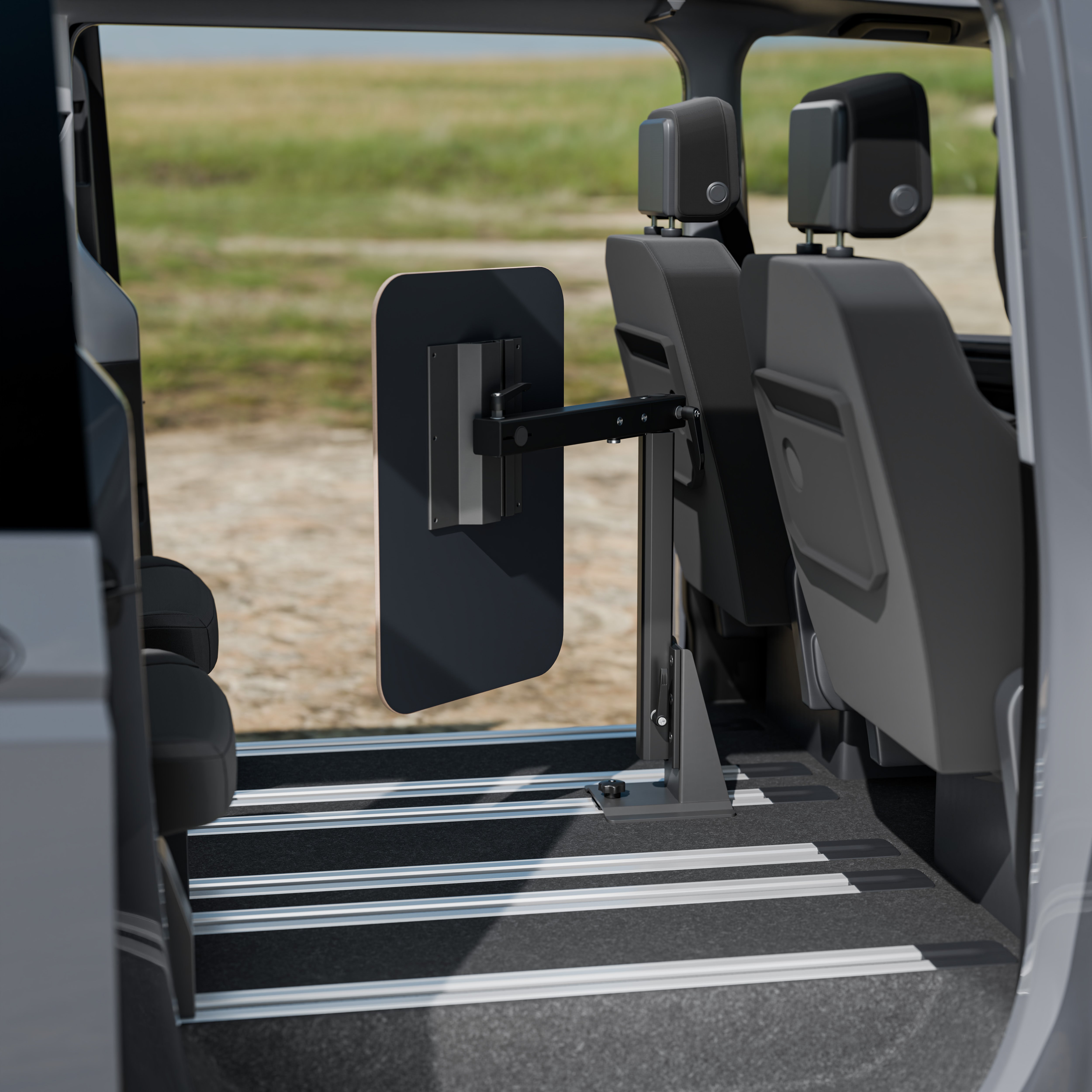 Tisch passend für alle Bodenschienen und Bodenplatte - klappbar, faltbar und schwenkbar - Büro und Camping im Van