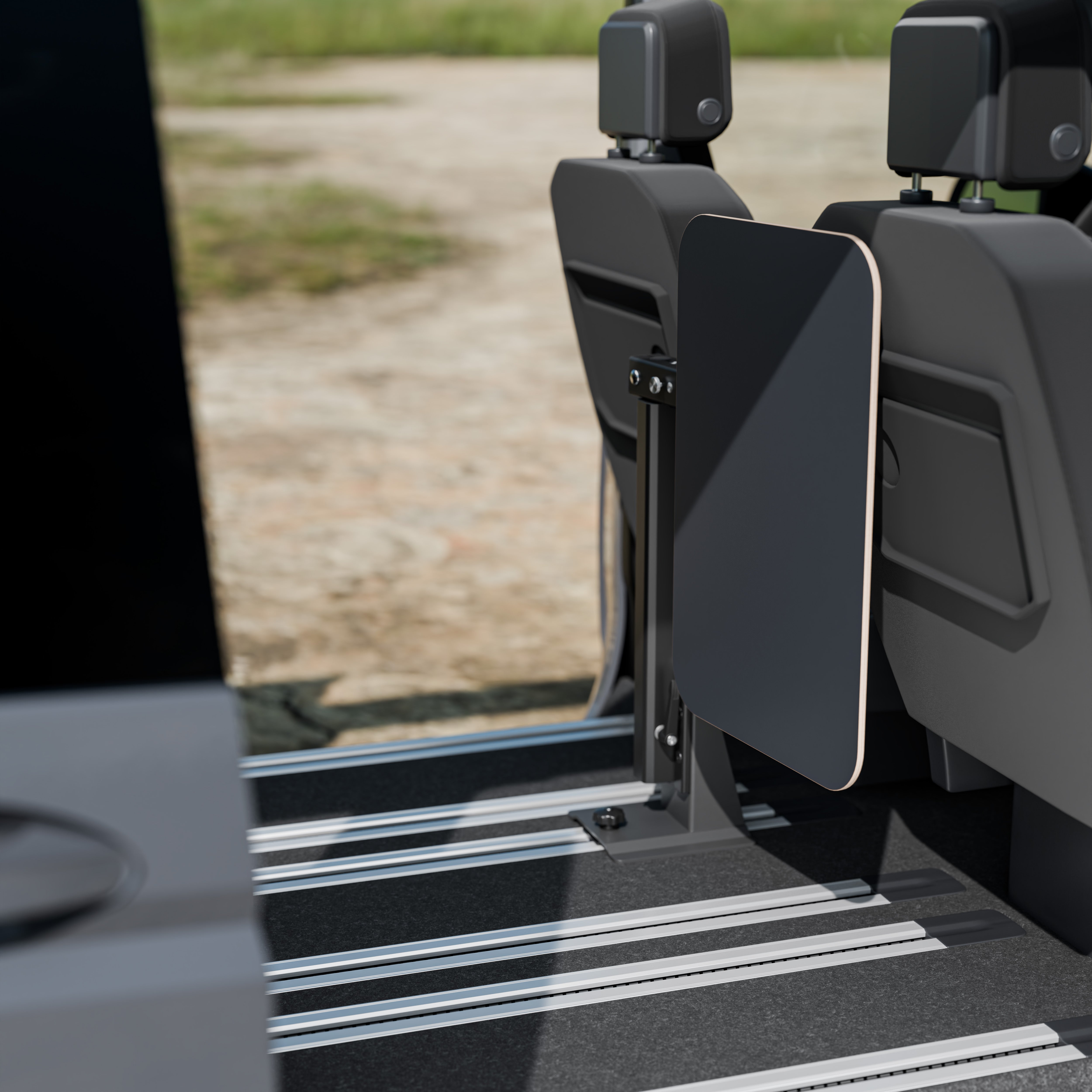 Tisch passend für alle Bodenschienen und Bodenplatte - klappbar, faltbar und schwenkbar - Büro und Camping im Van