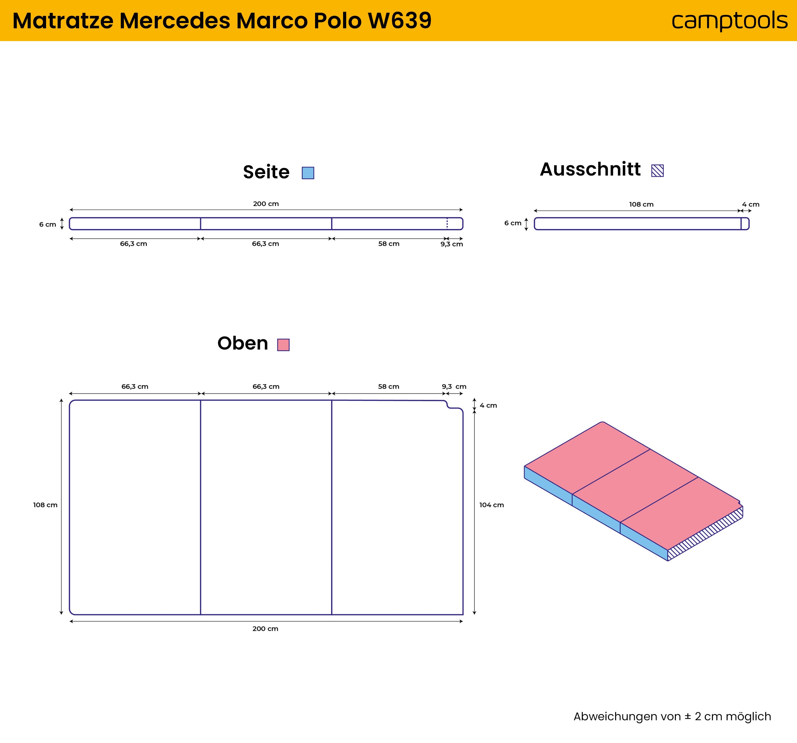 Faltbare Premium-Matratze für Mercedes Marco Polo W639 mit Viscoschaum