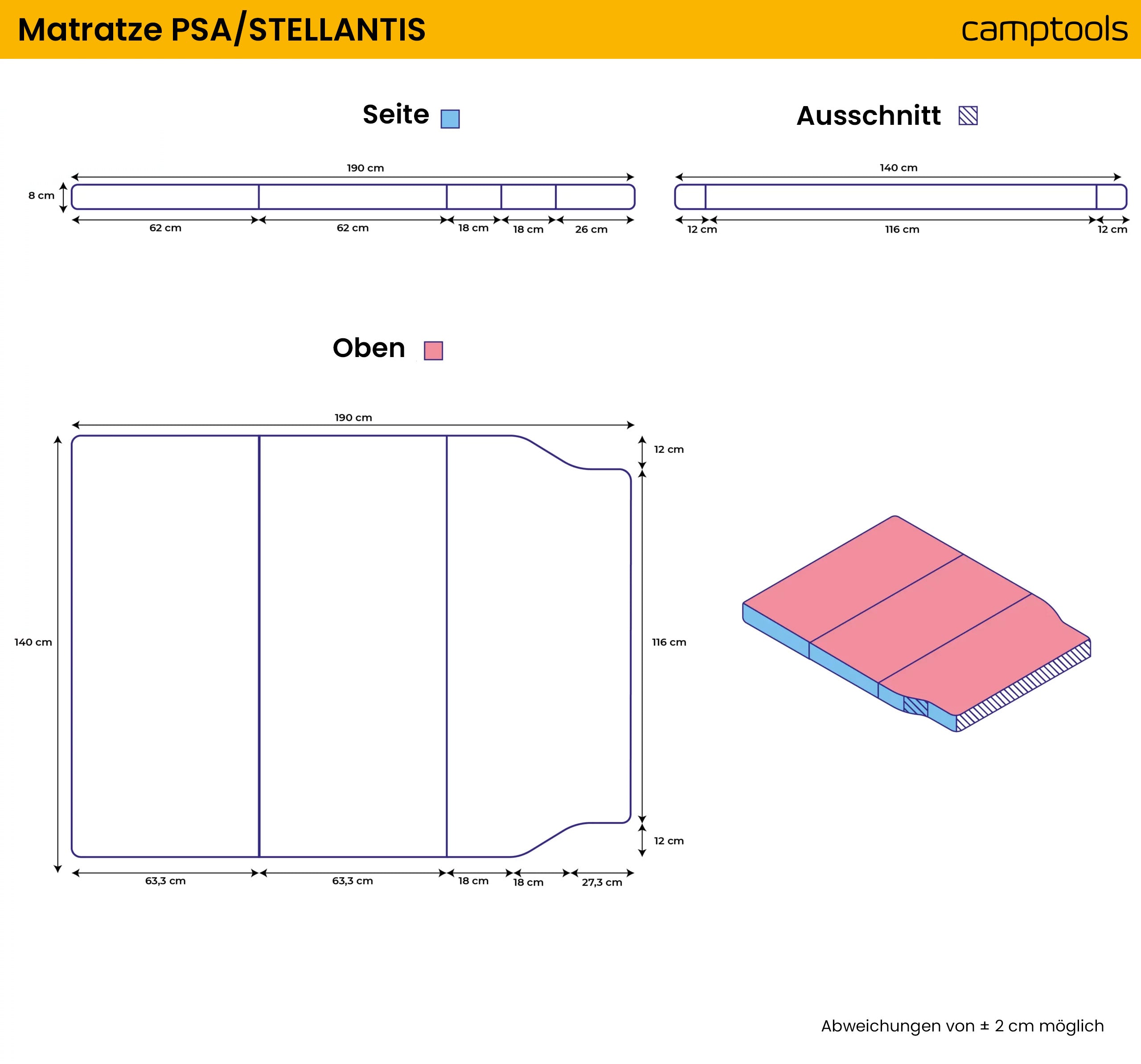 Faltbare Premium-Matratze für Citroën SpaceTourer, Peugeot Traveller, Toyota Proace Verso und Opel Zafira Live mit Viscoschaum