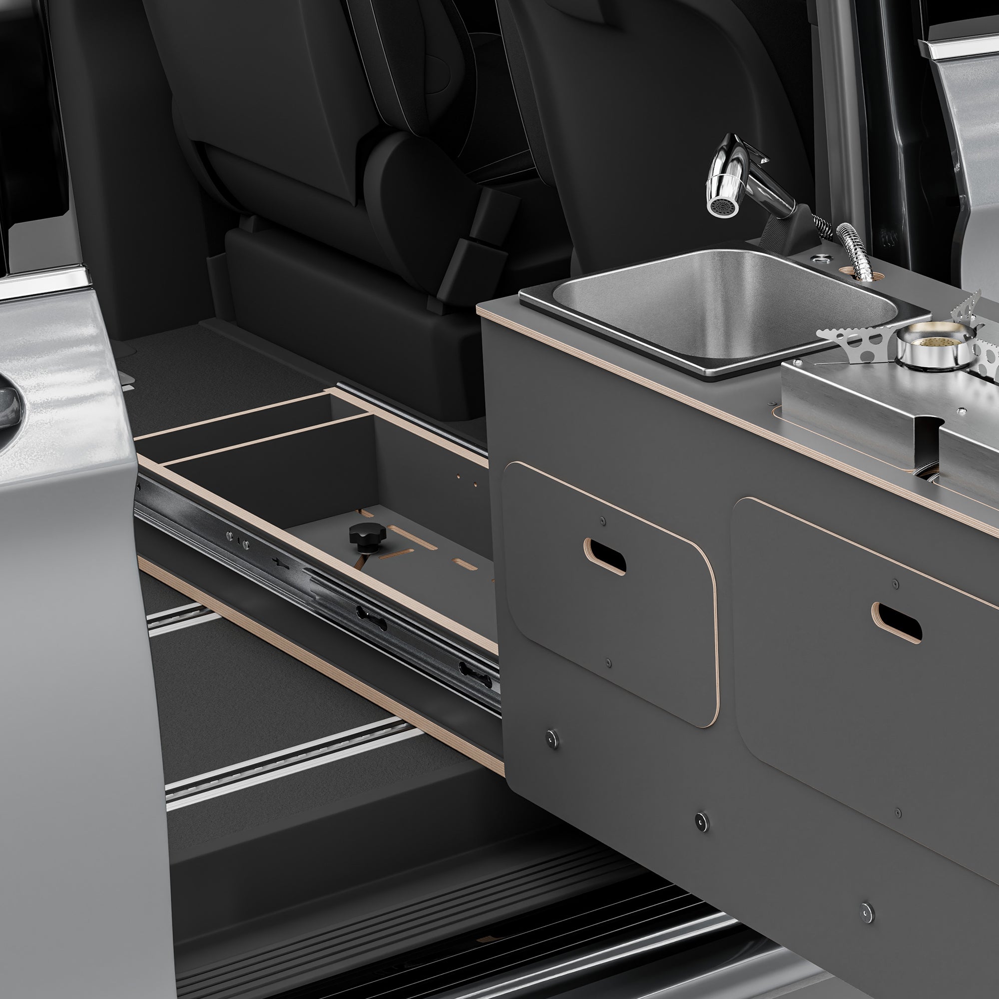 SIDEKIT2 - ausziehbare Küche für Schiebetür und Kofferraum