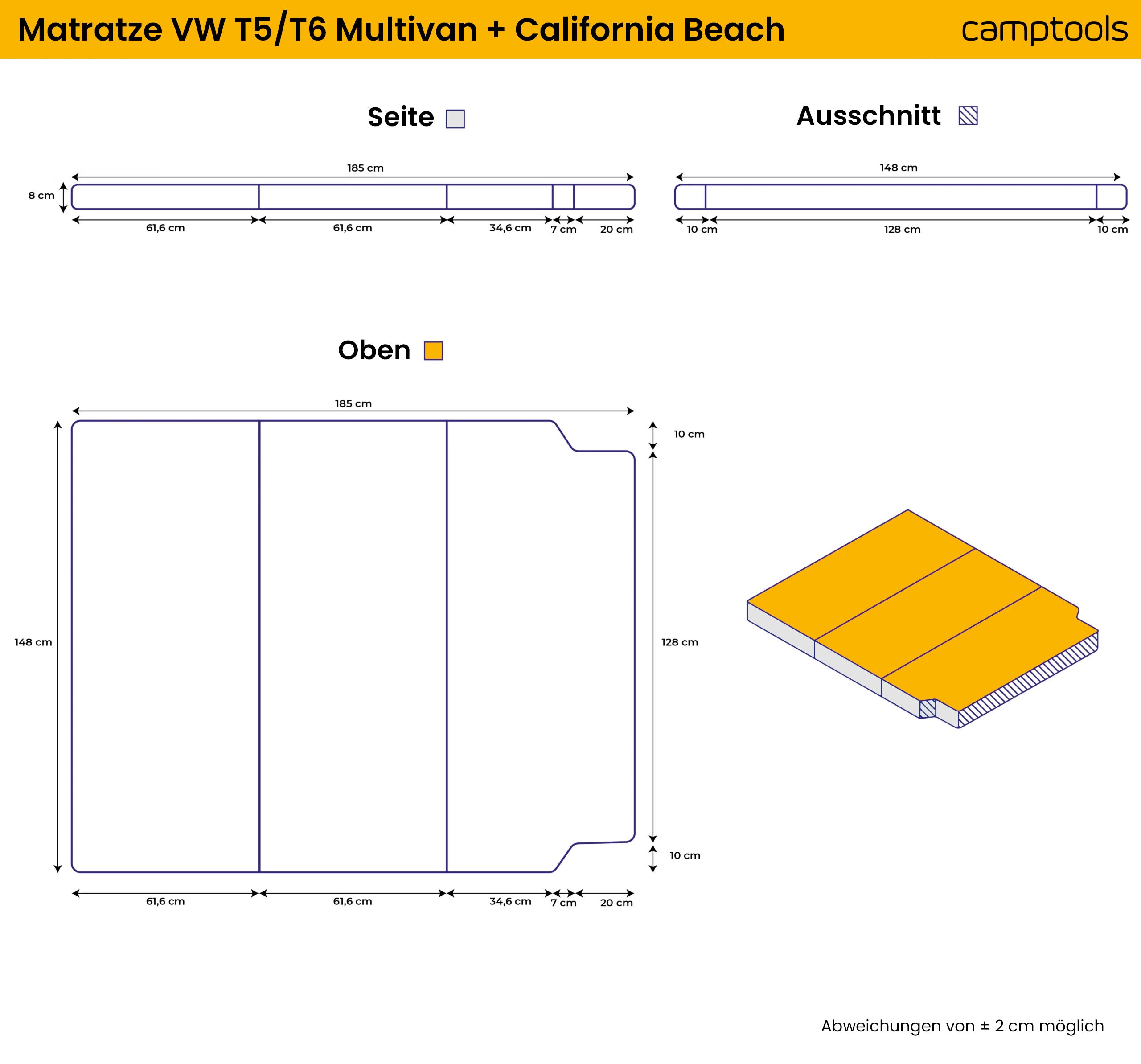 Faltbare Premium-Matratze für Mercedes Vito, V-Klasse und EQV mit Viscoschaum