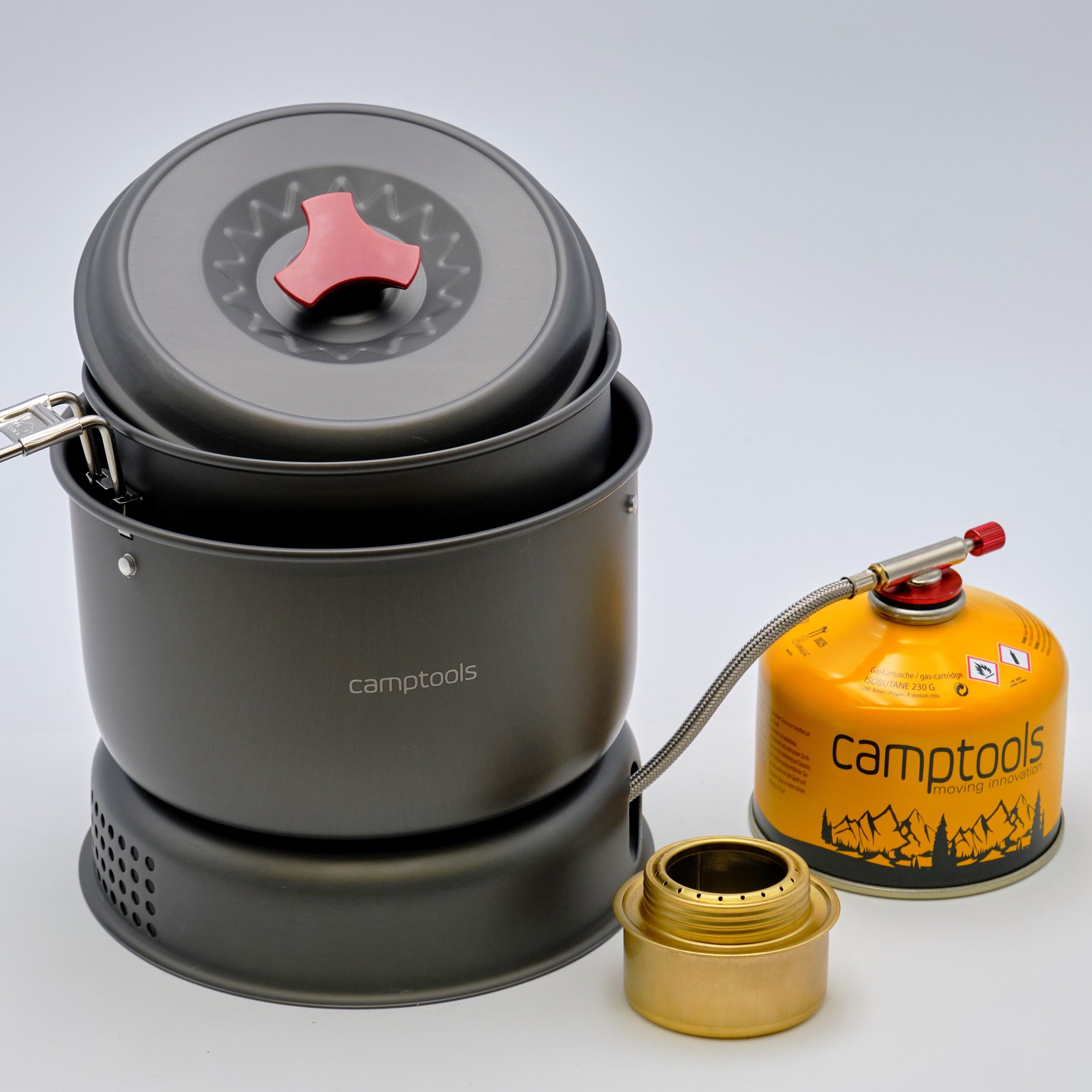 Sturmkocher mit Gas- und Spiritusbrenner Komplettset